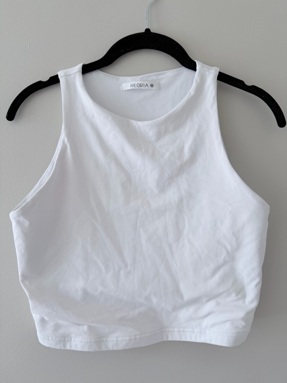 ReoRia White High-Neck Crop Tank